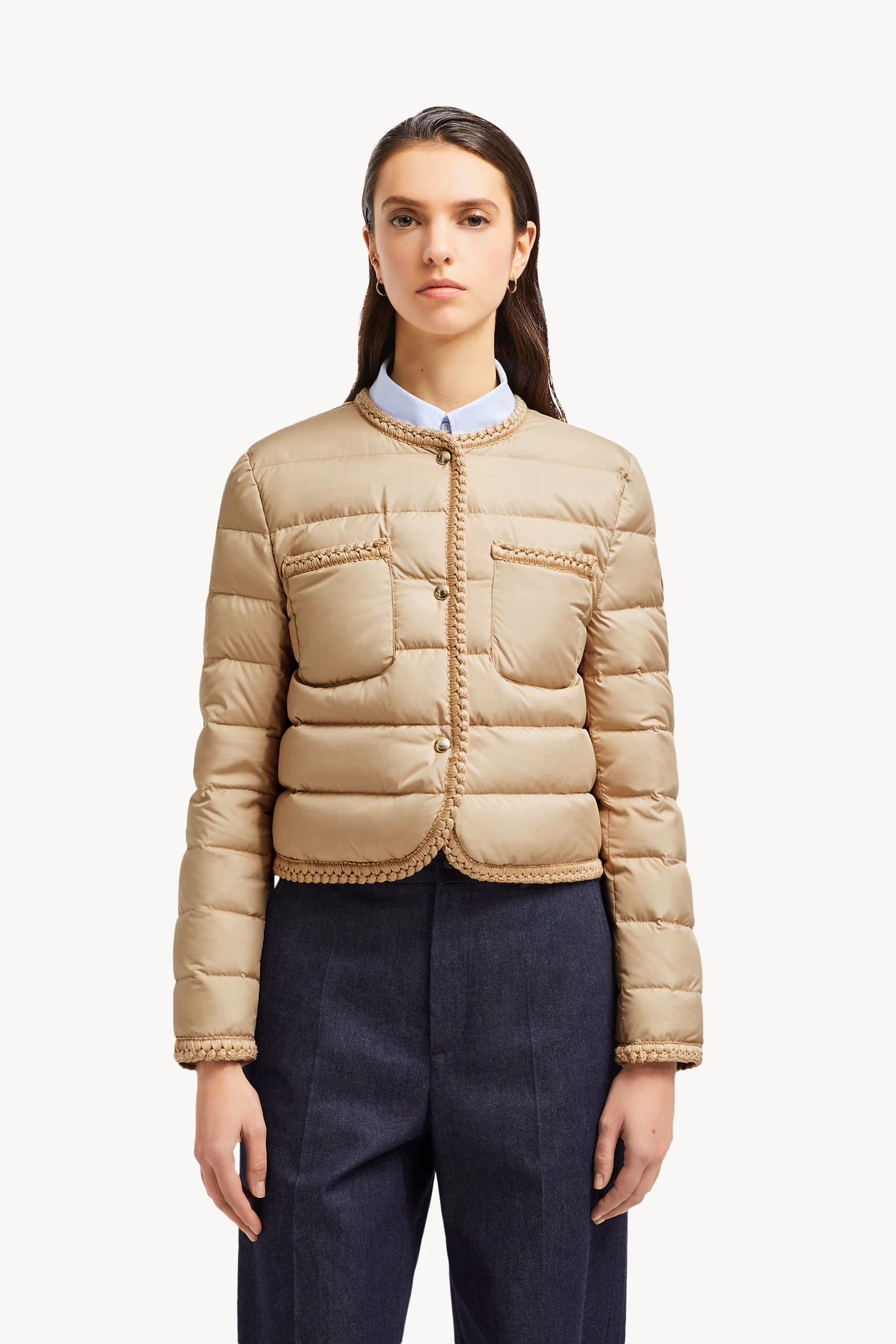 Plumífero corto con ribete trenzado Gencay Mujer Beige Moncler 3